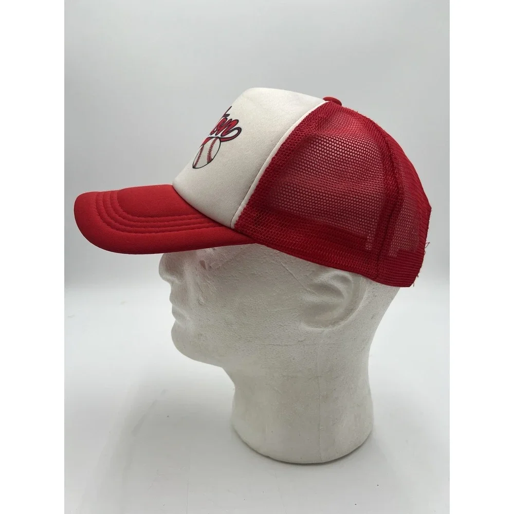 Vintage‎ Boston Baseball Trucker Hat Red White Snapback Mesh Cap Adult OSFM